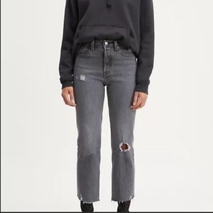 Levi’s wedgie straight distressed button fly gray denim waist 25 length